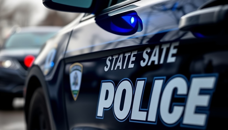 Idaho state police car close-up with flashing blue light, Jerome fatal crash context.
