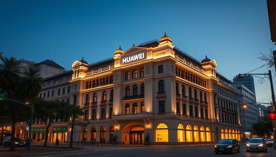 Huawei AI technology advancements - Huawei's stunning flagship store at night.