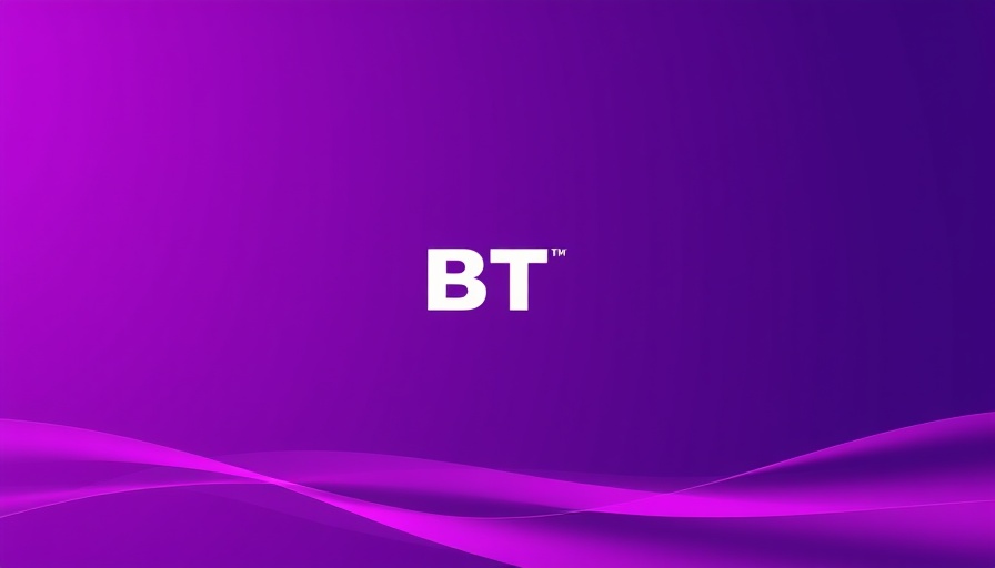 BT logo on vibrant gradient background, BT Business Broadband 2025 theme.