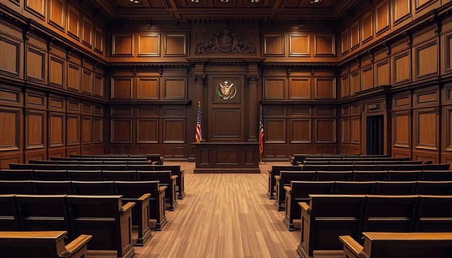 Empty courtroom setup in wood, symbolizing federal employee fraud.