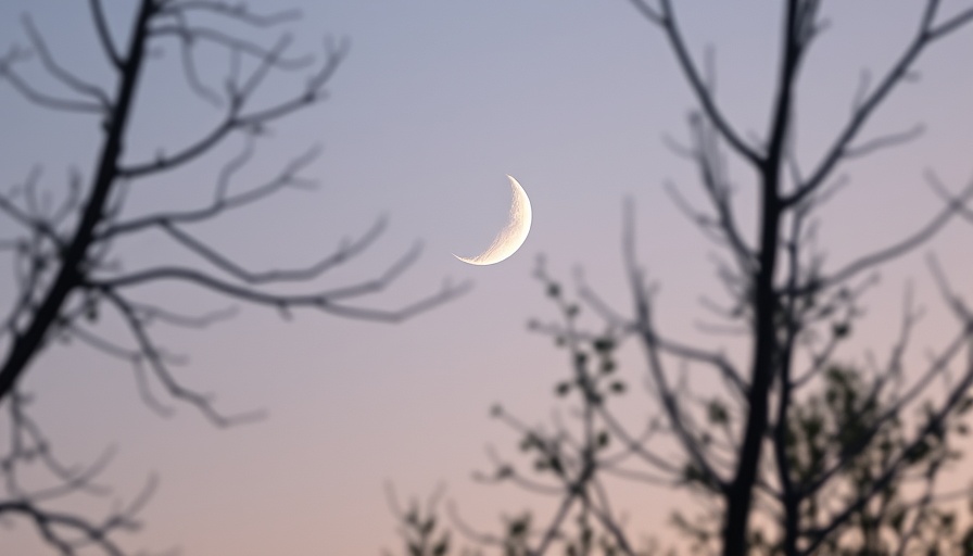 Serene crescent moon in dusk sky above silhouetted trees, Port St. Lucie fiber-optic internet