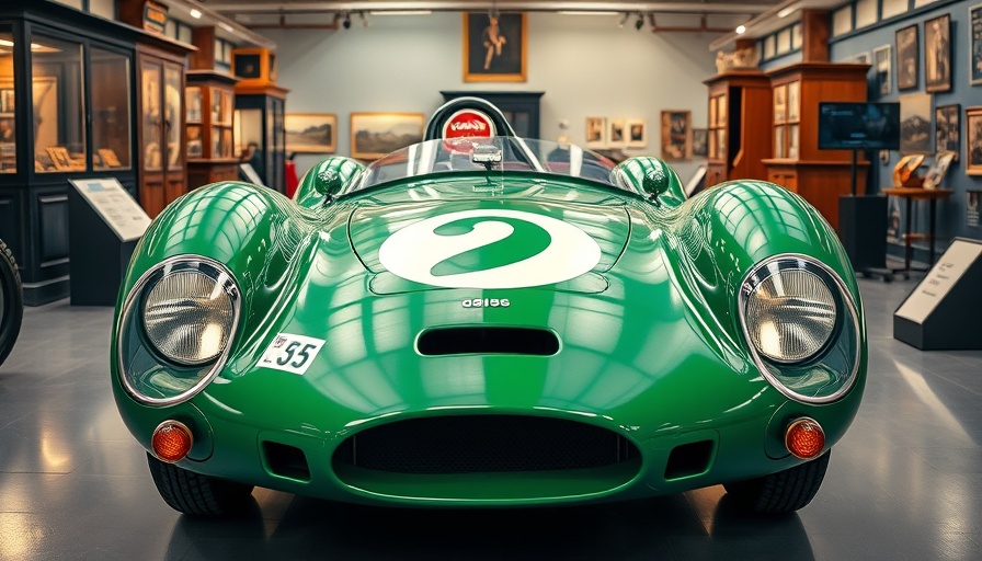 Classic British racing green car on display; a nod to automotive history.