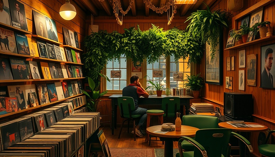 Cozy Jazz Kissa interior with vinyl records and warm lighting.
