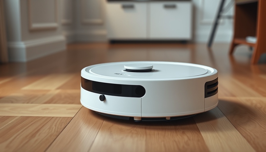 Advanced smart home device robotic vacuum on wooden floor.