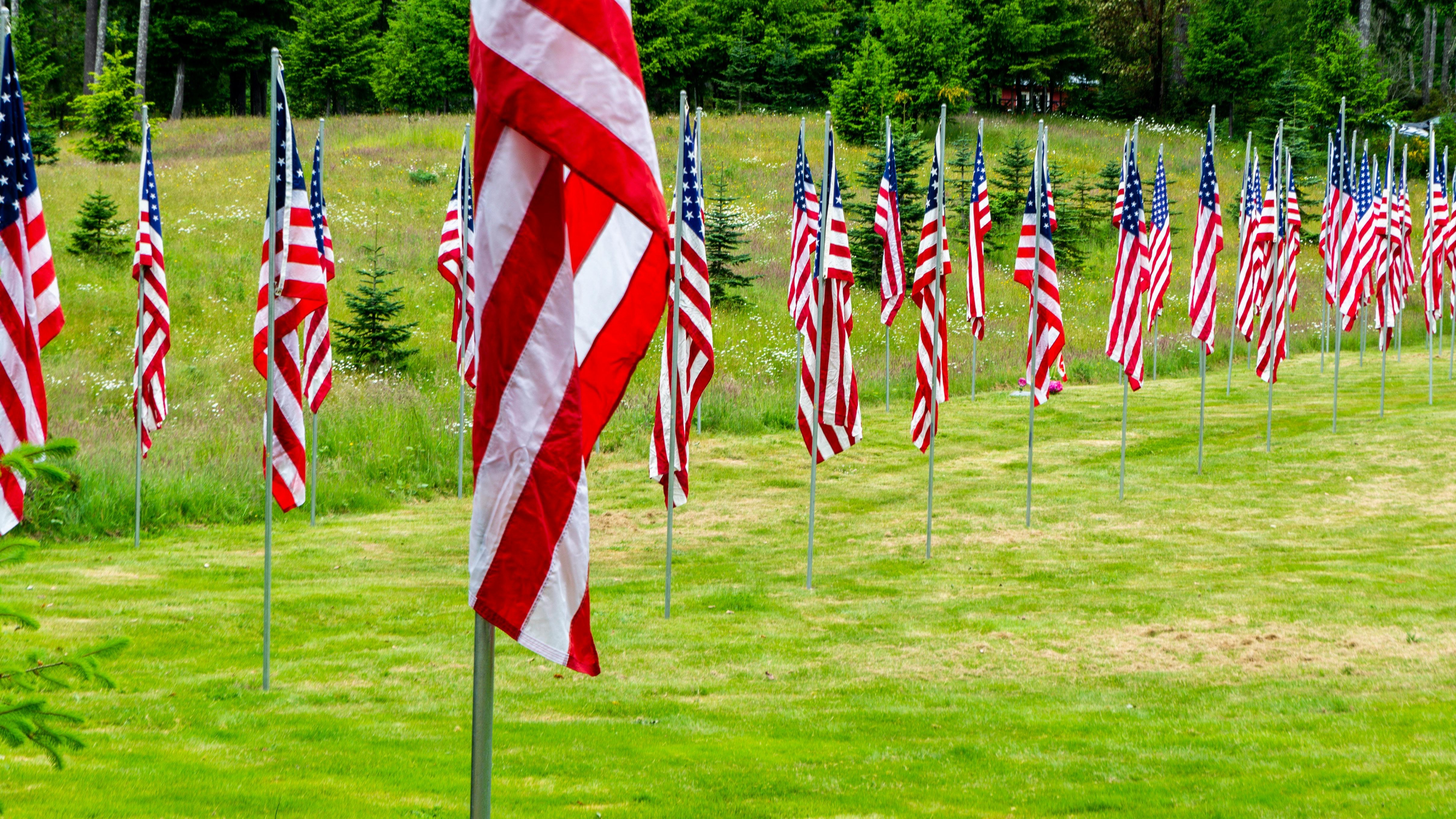 Portrait of professional woman with American flags, San Antonio military family resources.
