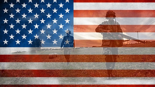 Proud U.S. Army soldier with flag background in uniform, Veteran entrepreneurship success stories.