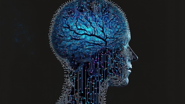 Futuristic representation of AI long-term memory with connected brain and storage devices.