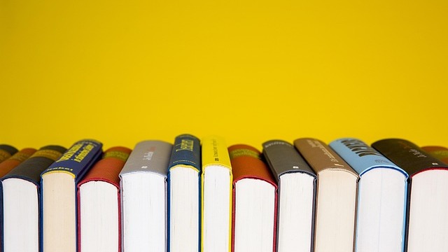 Colorful abstract illustration of book stacks for leadership books 2025.