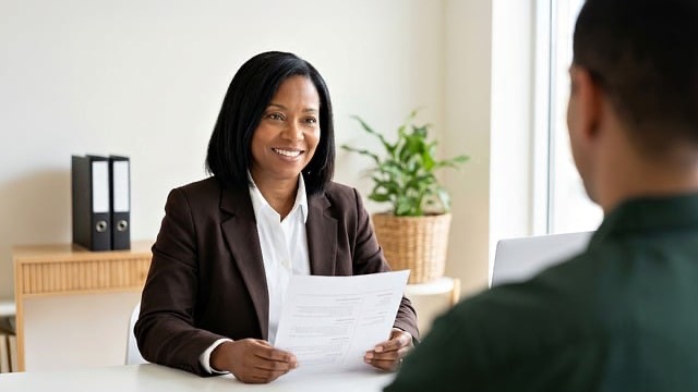 Professional woman discussing EEOC guidelines