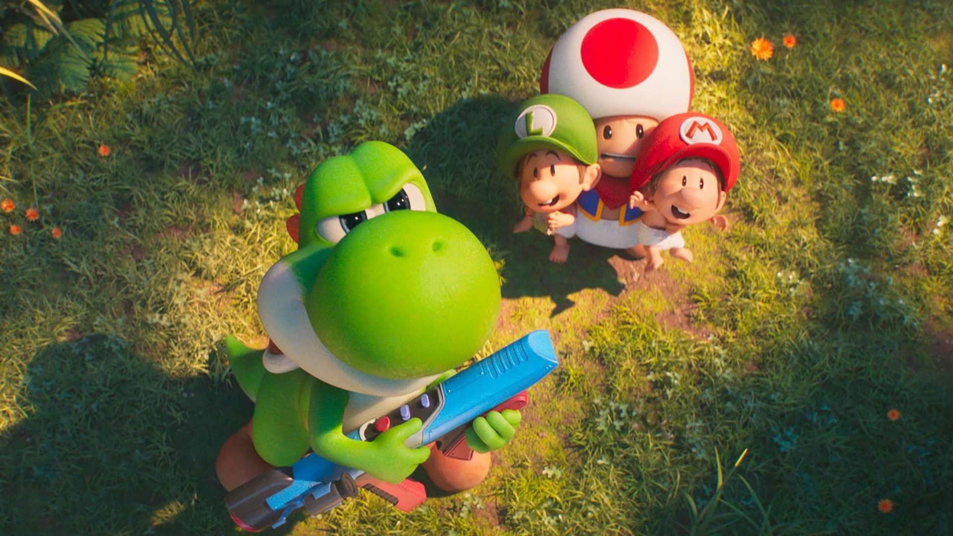 Animated character in space from Mario Galaxy Movie.