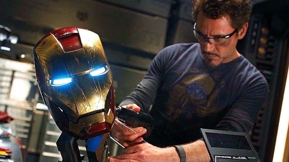 Iron Man in a defensive pose, highlighting PTSD connection.