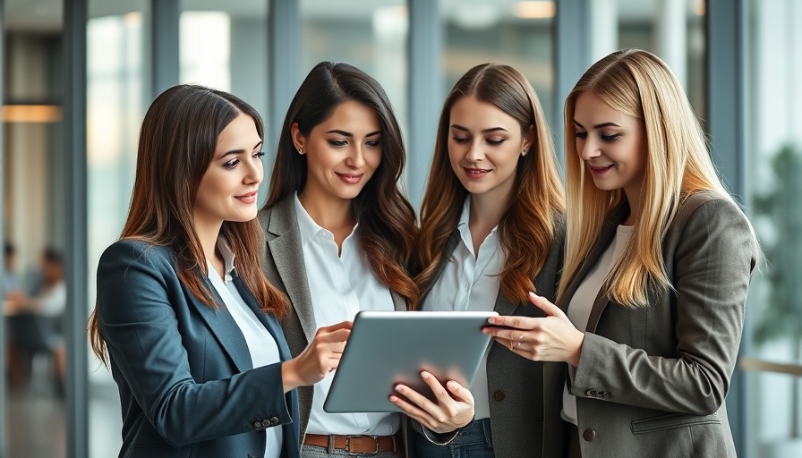 Two women discussing digital marketing strategies in a modern office.