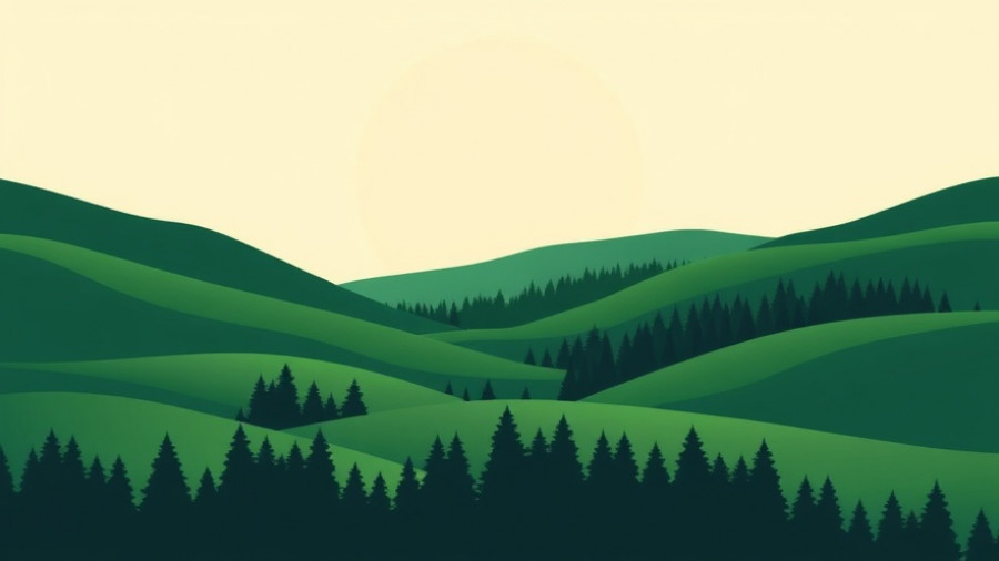 Stylized landscape with green hills and forest, representing AI-driven smart threats in Salesforce.