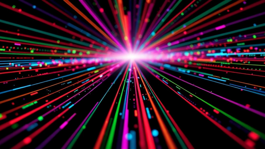 Colorful data streams converging on black background representing deterministic CPUs.