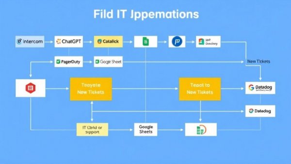 Automated IT operations flowchart featuring multiple service integrations.
