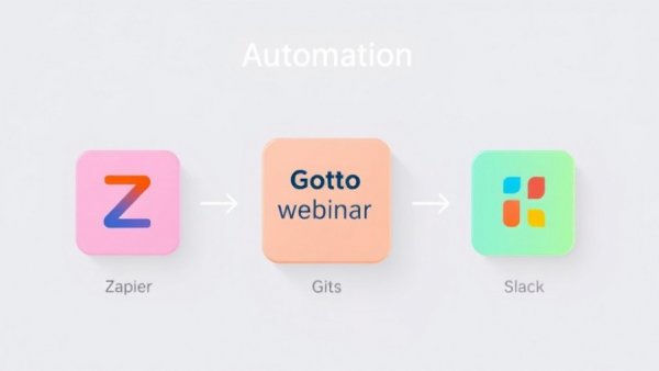 Infographic of webinar automation process using Zapier, GoTo Webinar, and Slack.