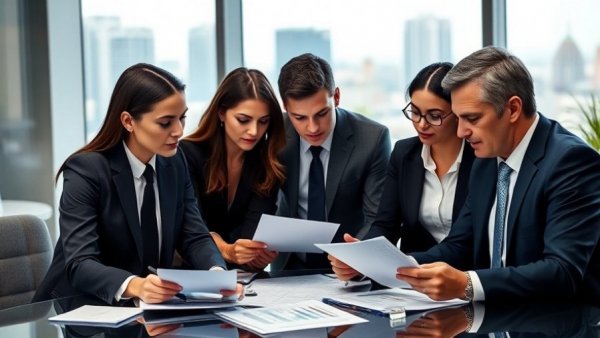 Importance of Pre-Employment Screening: Team reviewing resumes in modern office.