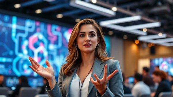 Professional transitioning from military to tech careers at a conference