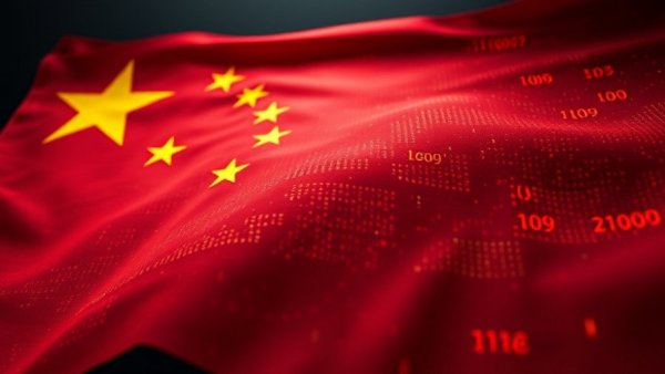 Abstract Chinese flag with digital code, symbolizing Baidu open source multimodal AI.