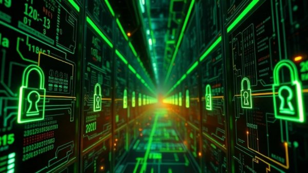 Futuristic AI identity management for small businesses, digital network.