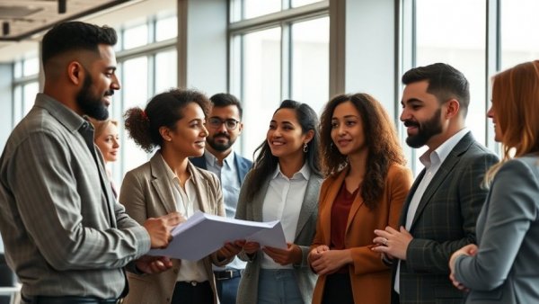 Diverse team collaborating, discussing best practices for recruiting.
