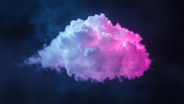 Futuristic cloud of vibrant digital particles.