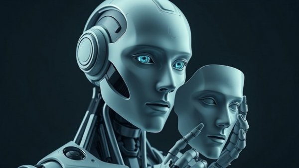 Futuristic robot with mask, symbolizing AI transparency.