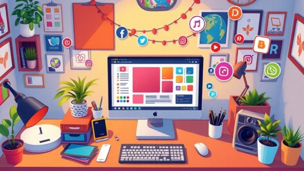 Creative workspace for Canva and social media success, featuring design tools.