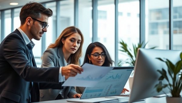 Brand-Context AI for Marketing: Professionals collaborating in an office.