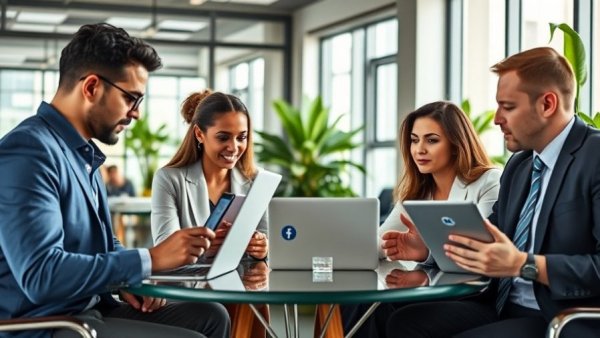 Team using best social media management tools in office setting