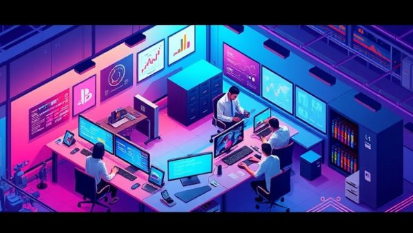Modern workspace for training enterprise LLMs with vibrant colors.