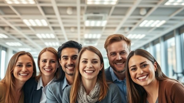 Friendly team in an office, highlighting AI for small business sales.