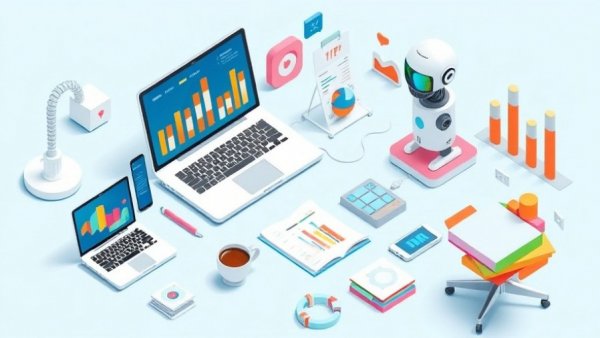 Colorful isometric illustration of AI project management tools