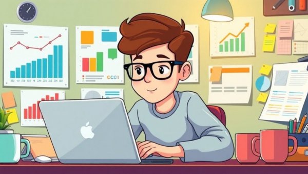 Illustration of effective survey questions and data analysis in a workspace.