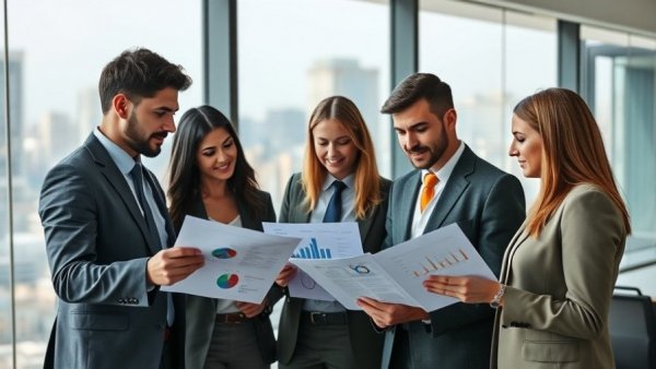 Business team meeting in modern office discussing charts, emphasizing importance of succession planning.