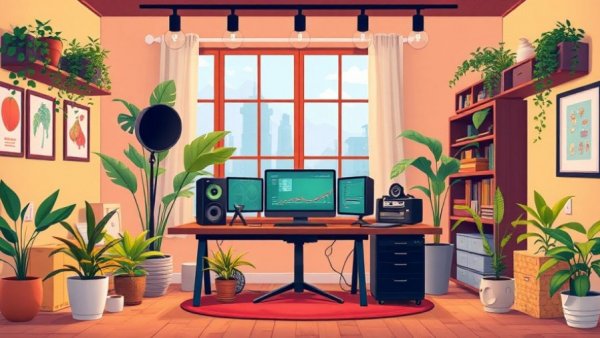 Stylized workspace for best video editors for beginners, vibrant.
