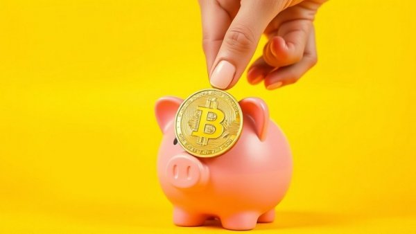 Investing Bitcoin in piggy bank against yellow background helps in understanding taxes on cryptocurrency.
