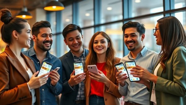 Group of young professionals discussing loyalty programs and rewards in a cafe.