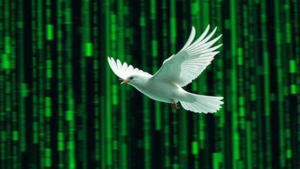 Digital bird in Matrix-style code, representing free AI coding tools.