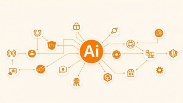 Minimalist illustration of AI-powered automated workflow with interconnected logos.