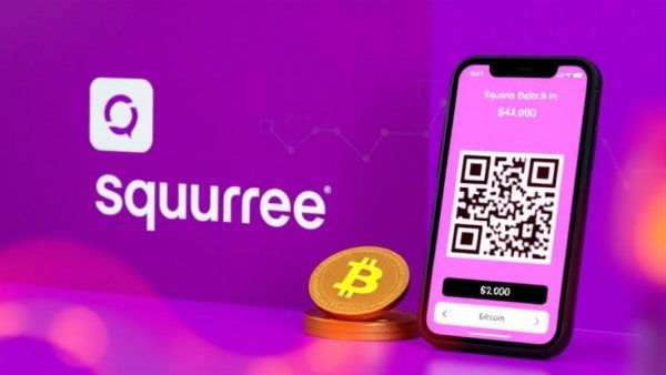 Accept Bitcoin with Square digital illustration on purple background