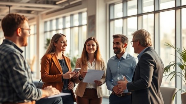 Business team strategizing to increase customer lifetime value in an office.