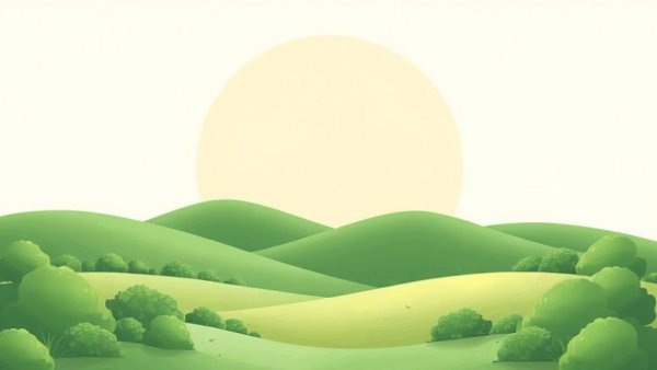 Stylized green hills and bushes in soft cartoon style