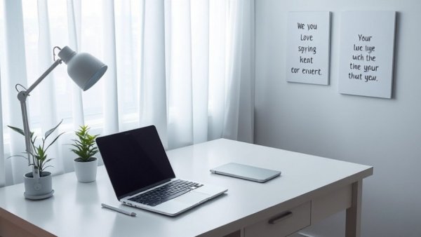 Minimalist workspace with laptop and motivational quotes, ideal for inspirational Instagram.