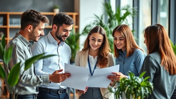Team discussing health insurance options for employees in office.