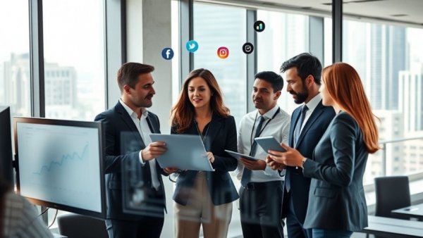 Professionals discussing effective online reputation strategy with analytics.