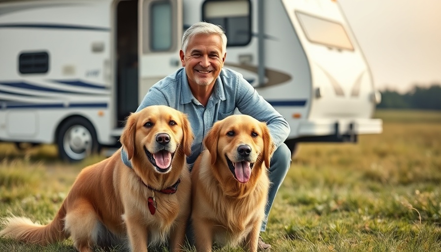 Man with dog by RV, natural setting, RV Park Website Design Services