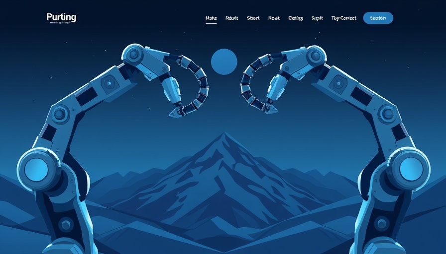 AI robotic arms building website interface with image and text elements.