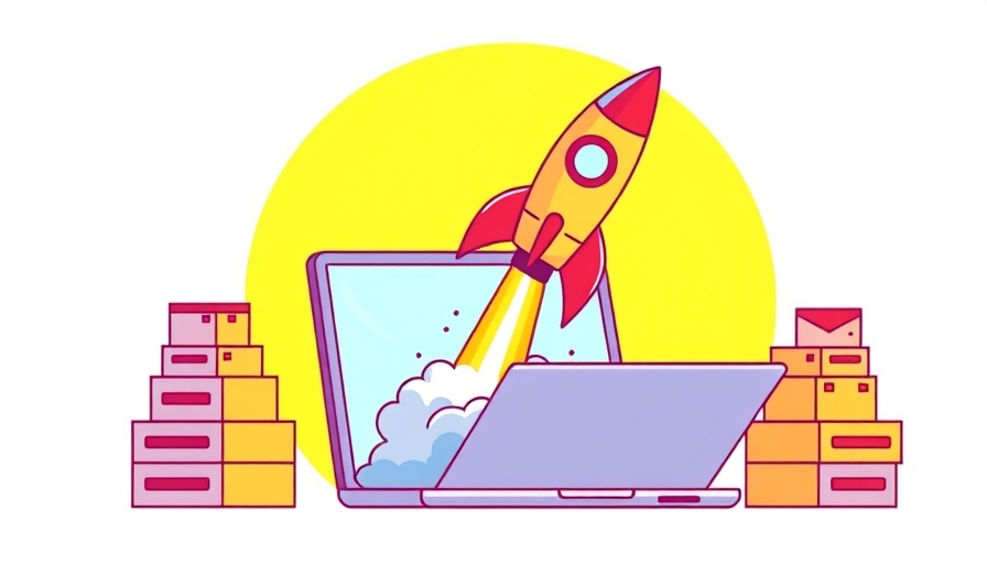 Stylized rocket launching from laptop symbolizing Etsy business growth.