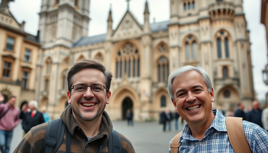 Agentforce account executives smiling at Westminster Abbey.